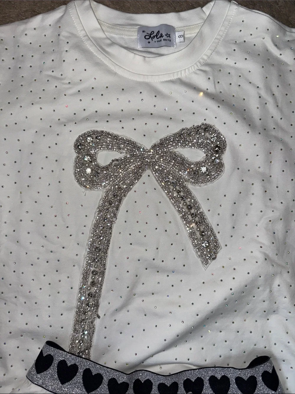 WHITE CRYSTAL BOW SHORT skirt SET